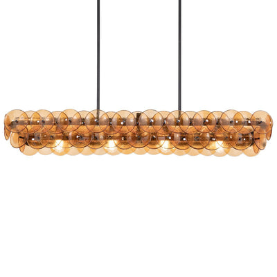 Veleniel Chandelier Linear Amber Pressed Glass Disc Modern