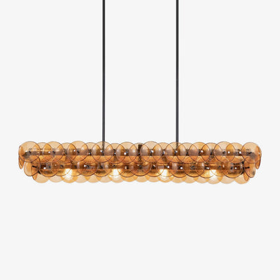 Veleniel Chandelier Linear Amber Pressed Glass Disc Modern