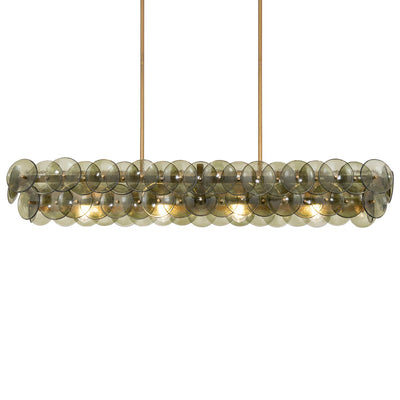 Veleniel Chandelier Linear Amber Pressed Glass Disc Modern