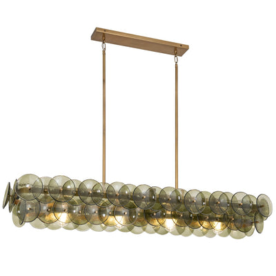 Veleniel Chandelier Linear Amber Pressed Glass Disc Modern