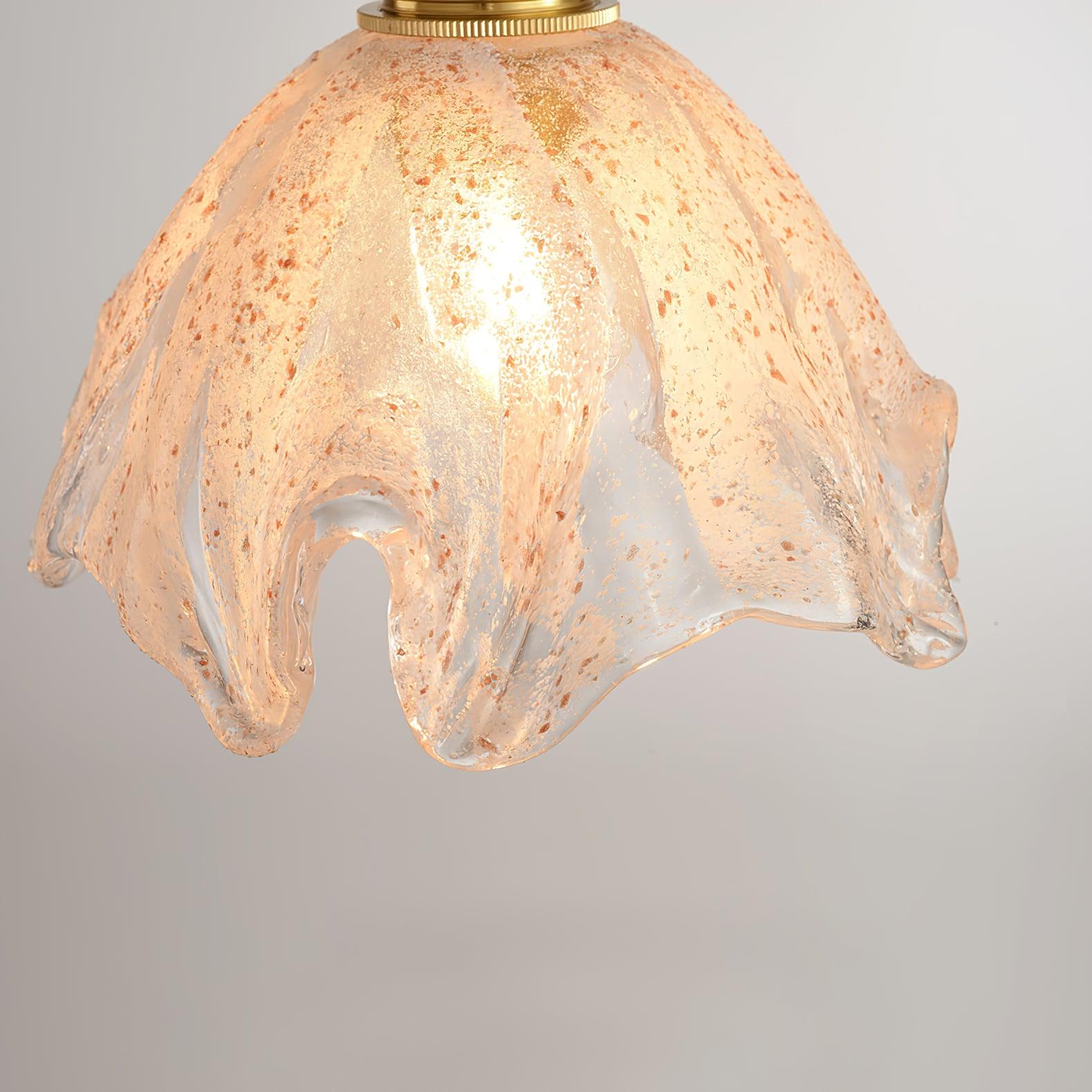 Deveny Pendant Lamp Brass Ruffled Glass Lotus Vintage