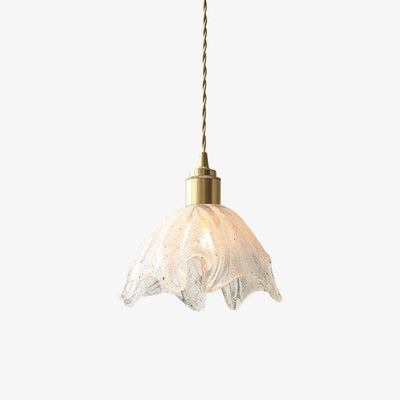 Deveny Pendant Lamp Brass Ruffled Glass Lotus Vintage
