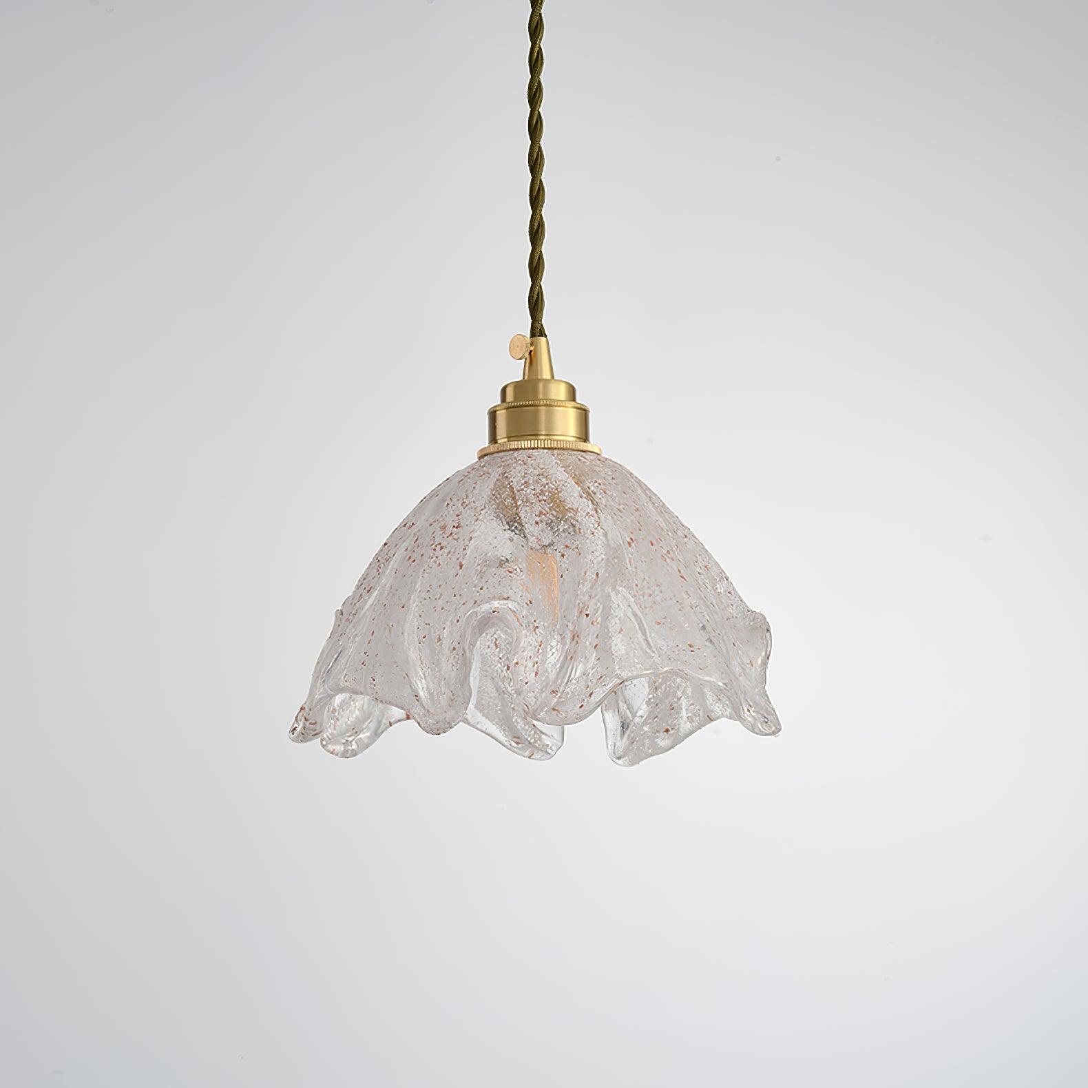 Deveny Pendant Lamp Brass Ruffled Glass Lotus Vintage