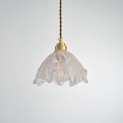 Deveny Pendant Lamp Brass Ruffled Glass Lotus Vintage