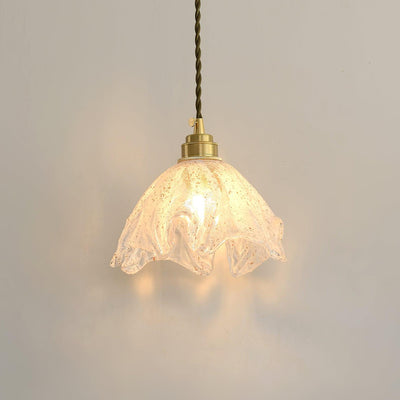 Deveny Pendant Lamp Brass Ruffled Glass Lotus Vintage