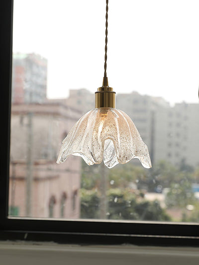 Deveny Pendant Lamp Brass Ruffled Glass Lotus Vintage
