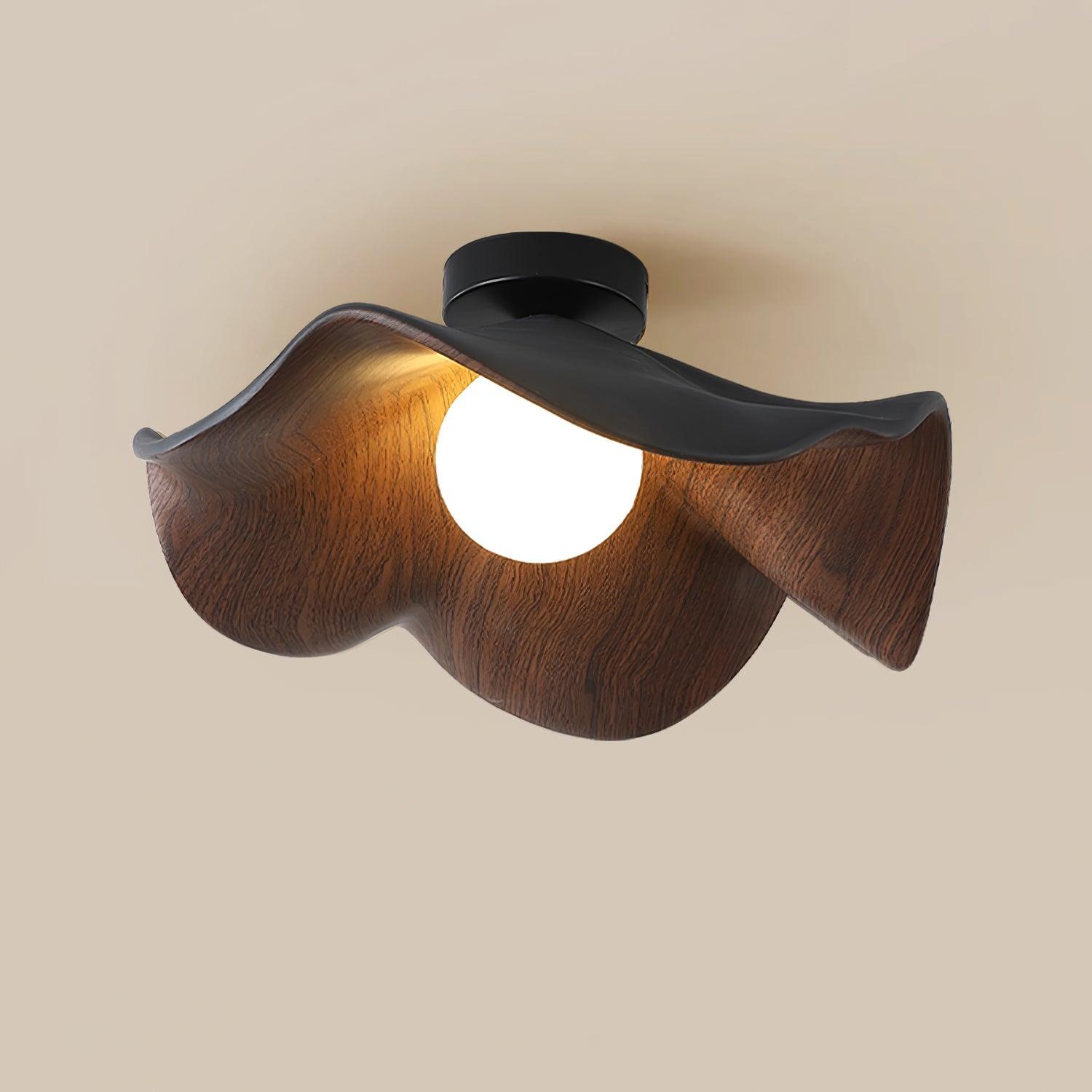 Belenor Ceiling Lamp Lotus Leaf with Wood and White Finish