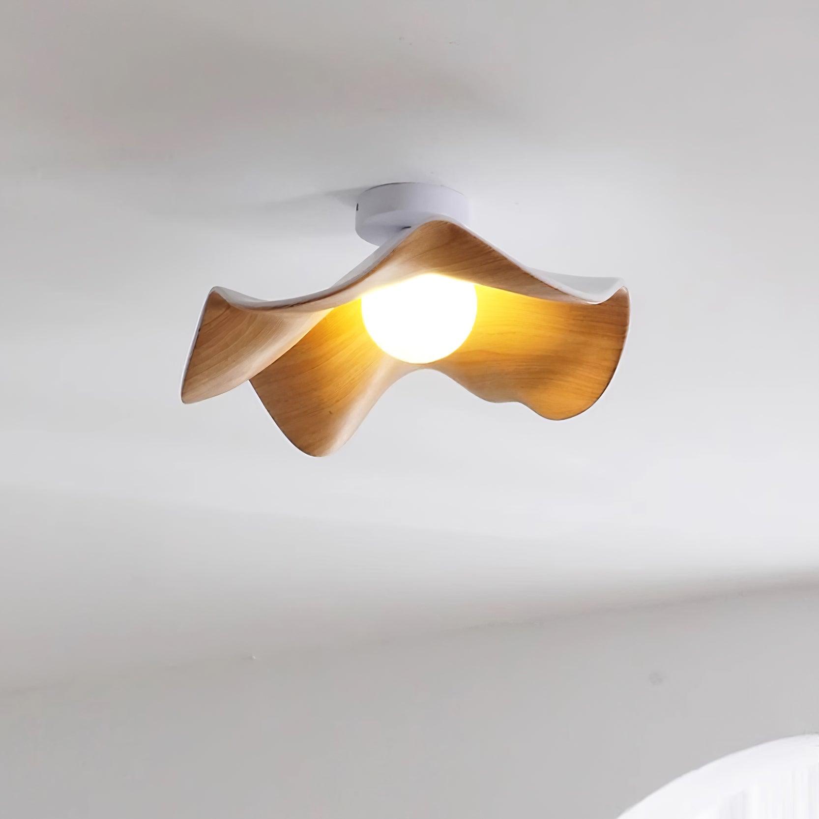 Belenor Ceiling Lamp Lotus Leaf with Wood and White Finish