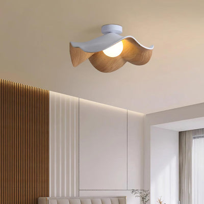 Belenor Ceiling Lamp Lotus Leaf with Wood and White Finish