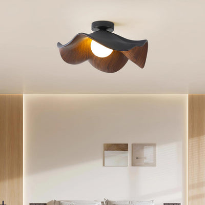 Belenor Ceiling Lamp Lotus Leaf with Wood and White Finish