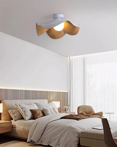 Belenor Ceiling Lamp Lotus Leaf with Wood and White Finish