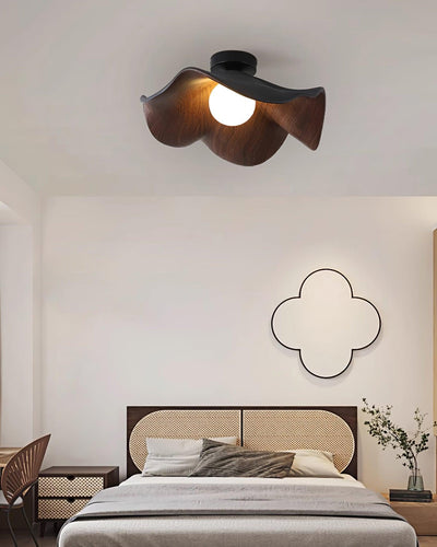 Belenor Ceiling Lamp Lotus Leaf with Wood and White Finish