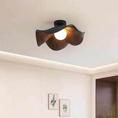 Belenor Ceiling Lamp Lotus Leaf with Wood and White Finish