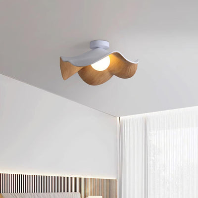 Belenor Ceiling Lamp Lotus Leaf with Wood and White Finish