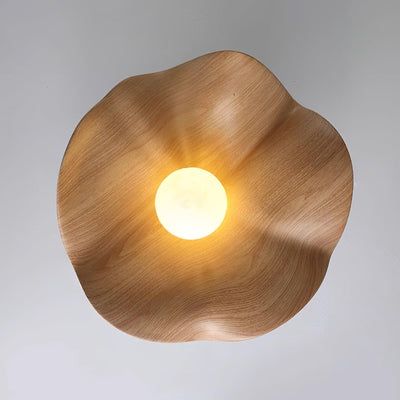 Belenor Ceiling Lamp Lotus Leaf with Wood and White Finish