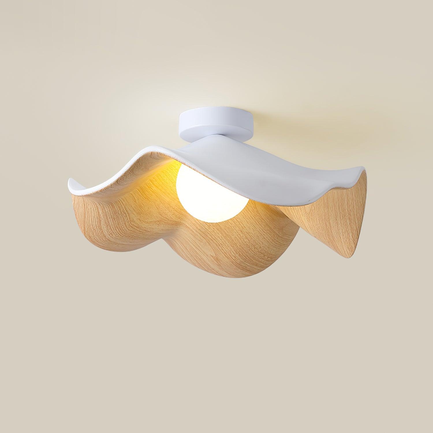Belenor Ceiling Lamp Lotus Leaf with Wood and White Finish
