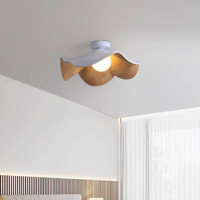 Belenor Ceiling Lamp Lotus Leaf with Wood and White Finish