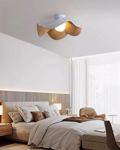 Belenor Ceiling Lamp Lotus Leaf with Wood and White Finish