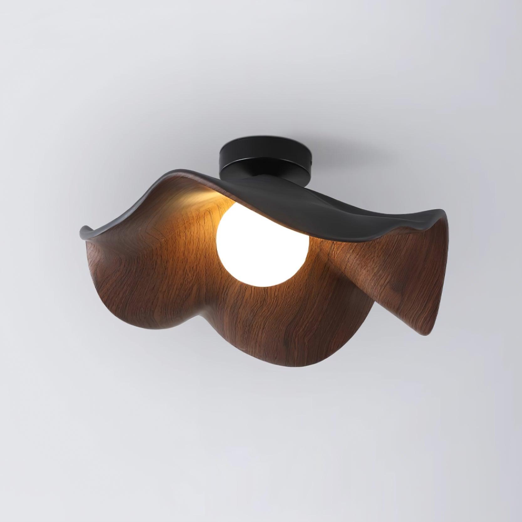 Belenor Ceiling Lamp Lotus Leaf with Wood and White Finish