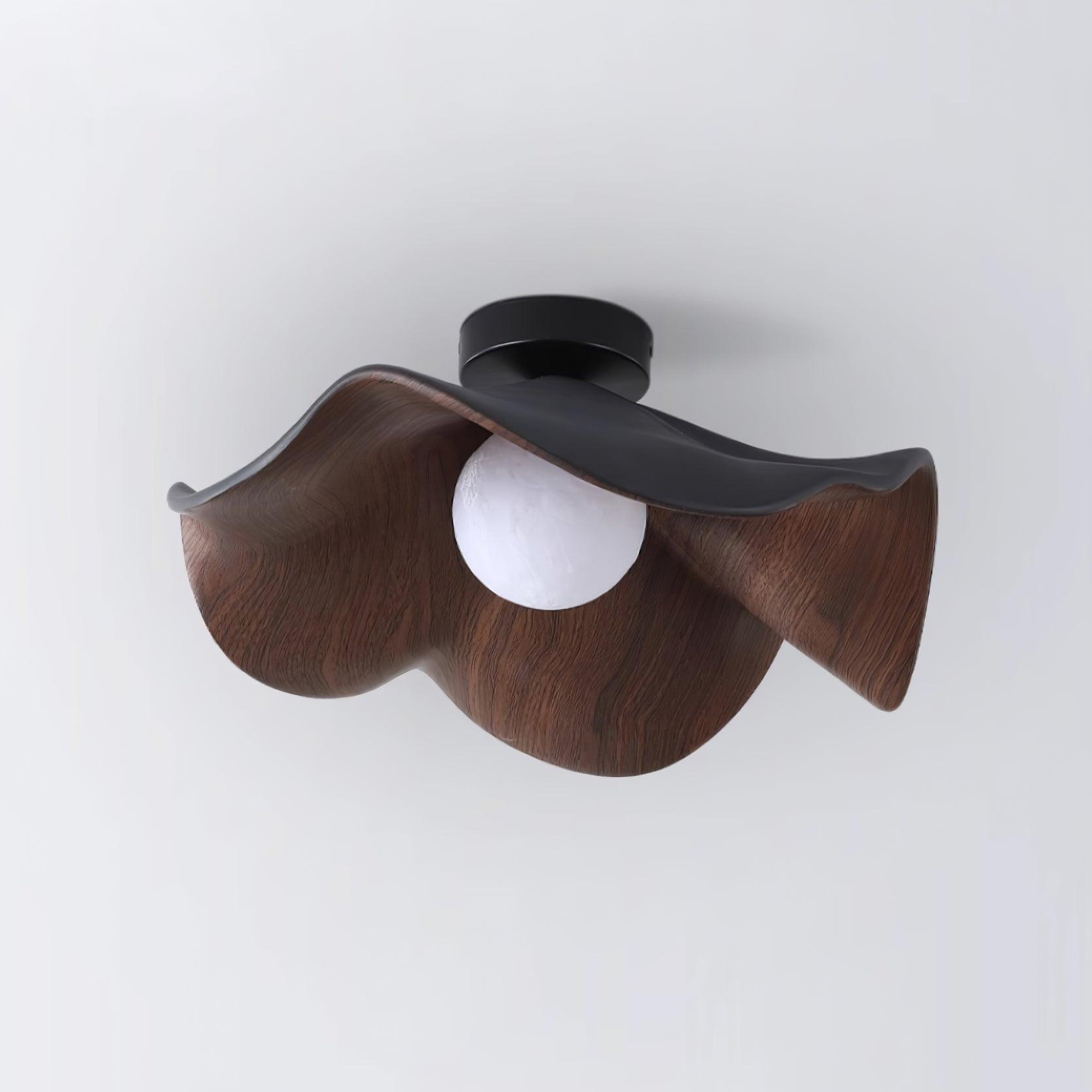 Belenor Ceiling Lamp Lotus Leaf with Wood and White Finish