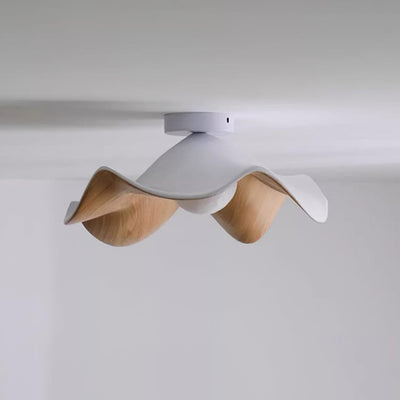 Belenor Ceiling Lamp Lotus Leaf with Wood and White Finish