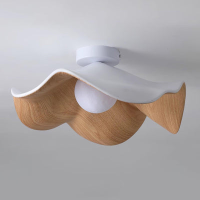 Belenor Ceiling Lamp Lotus Leaf with Wood and White Finish
