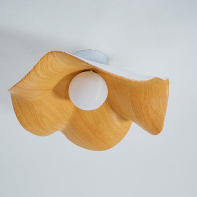 Belenor Ceiling Lamp Lotus Leaf with Wood and White Finish