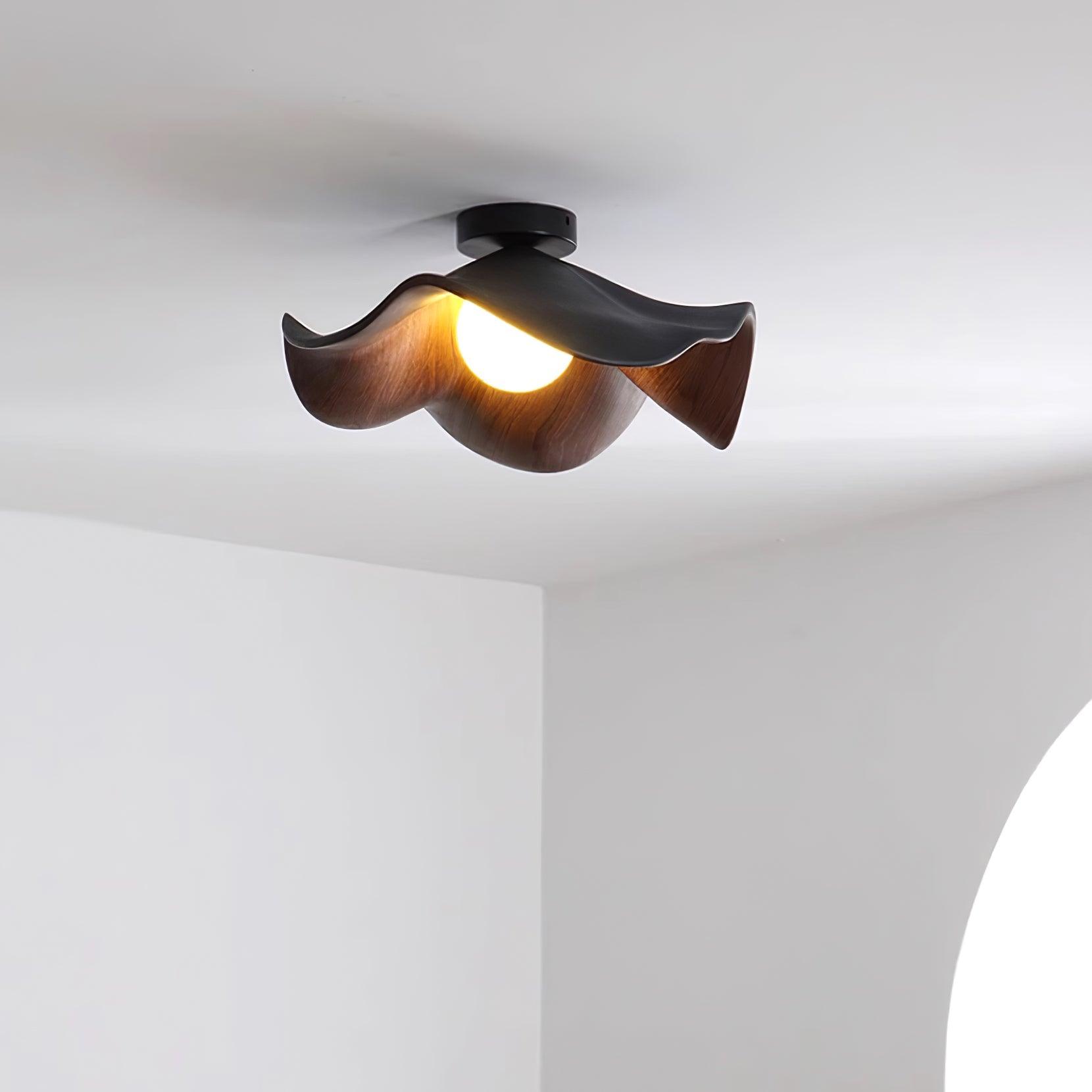 Belenor Ceiling Lamp Lotus Leaf with Wood and White Finish