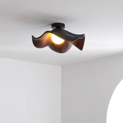 Belenor Ceiling Lamp Lotus Leaf with Wood and White Finish