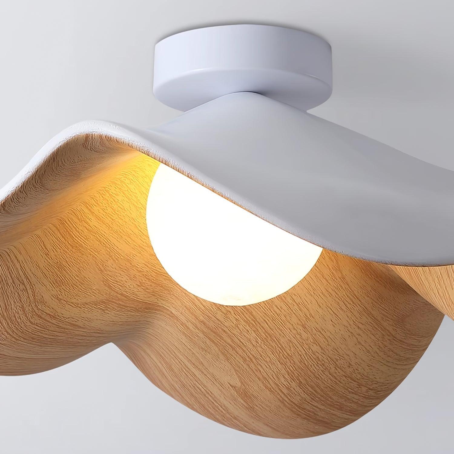 Belenor Ceiling Lamp Lotus Leaf with Wood and White Finish