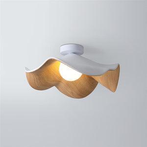 Belenor Ceiling Lamp Lotus Leaf with Wood and White Finish