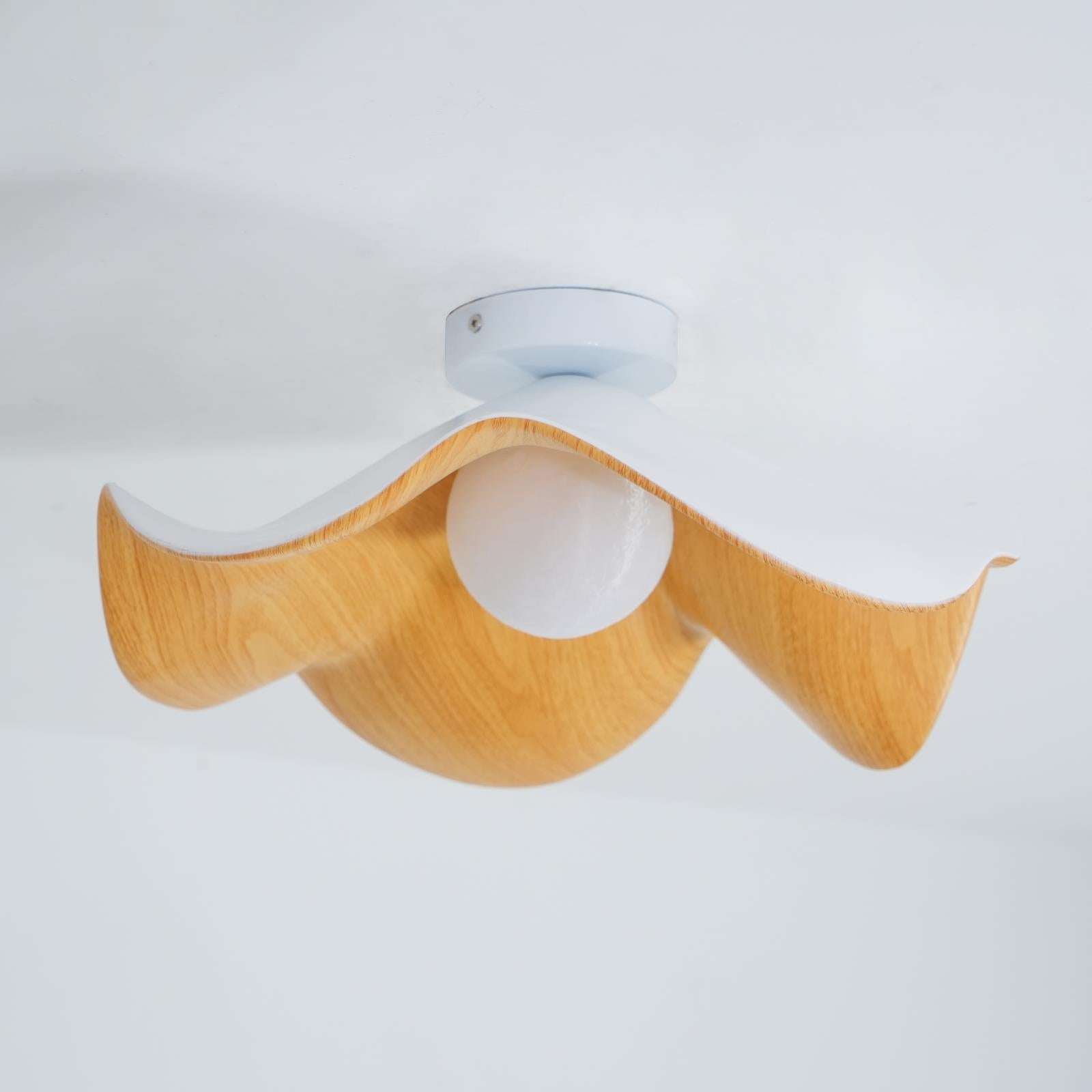 Belenor Ceiling Lamp Lotus Leaf with Wood and White Finish