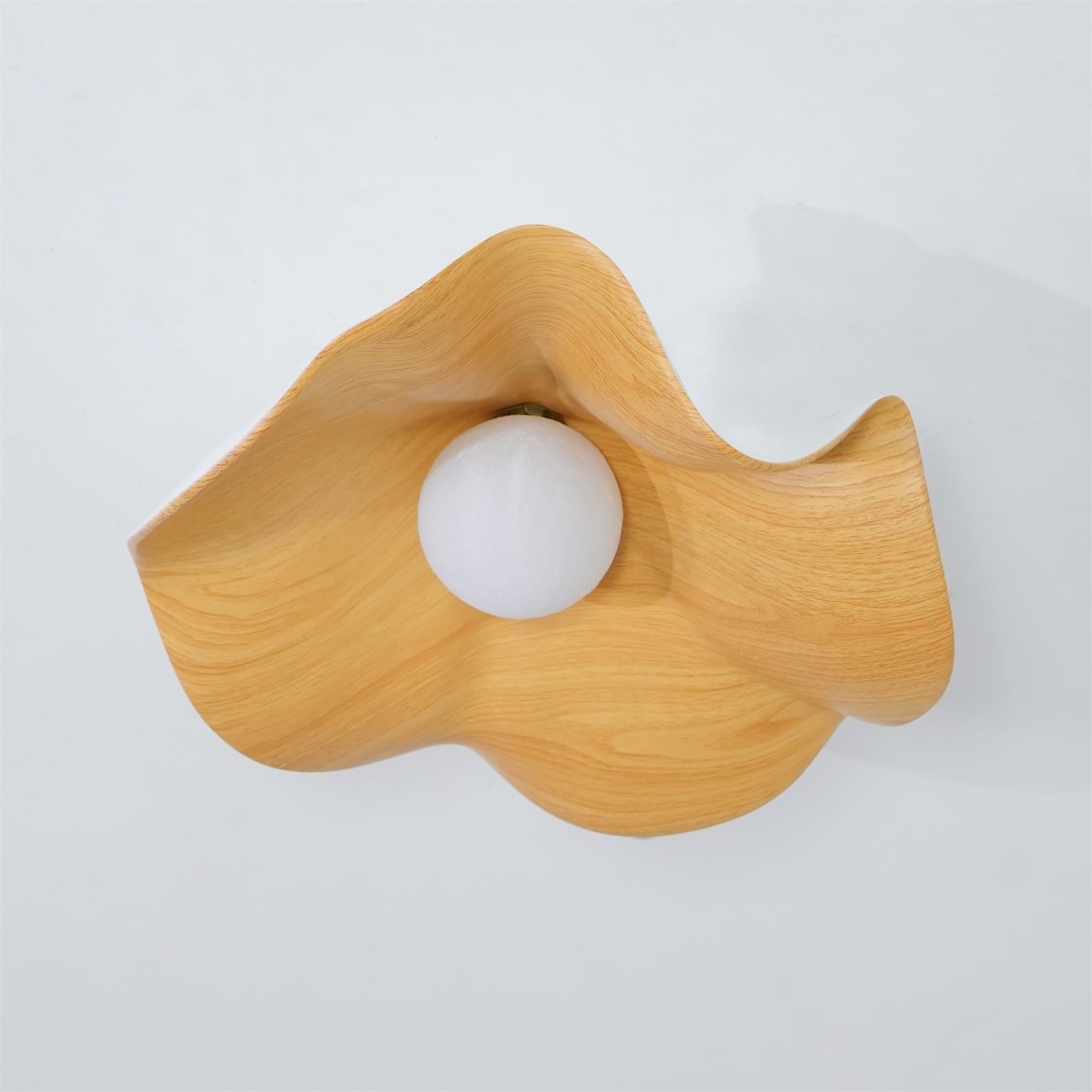 Belenor Ceiling Lamp Lotus Leaf with Wood and White Finish