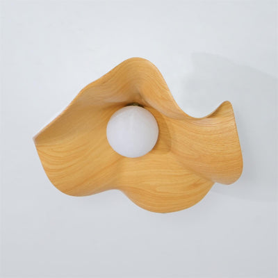 Belenor Ceiling Lamp Lotus Leaf with Wood and White Finish