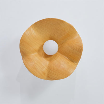 Belenor Ceiling Lamp Lotus Leaf with Wood and White Finish