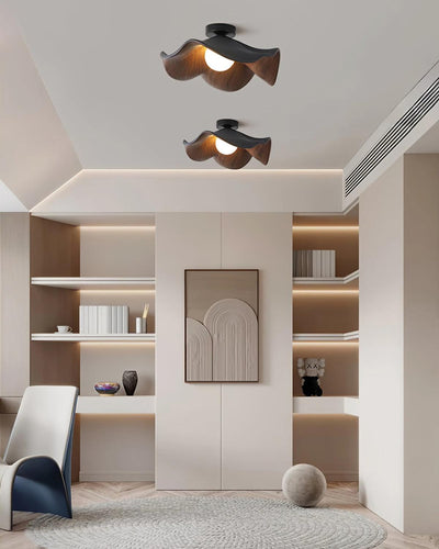Belenor Ceiling Lamp Lotus Leaf with Wood and White Finish