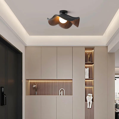 Belenor Ceiling Lamp Lotus Leaf with Wood and White Finish