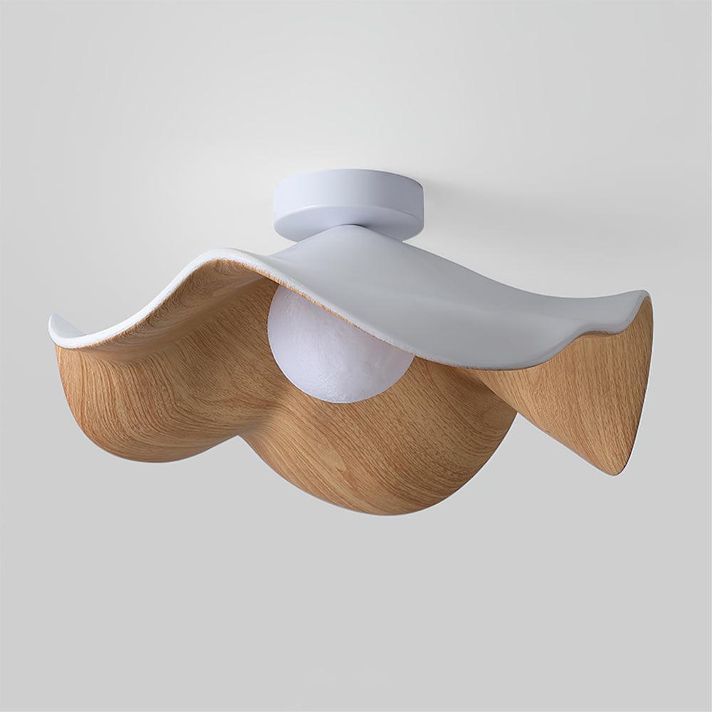 Belenor Ceiling Lamp Lotus Leaf with Wood and White Finish
