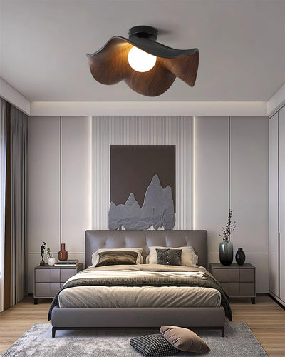 Belenor Ceiling Lamp Lotus Leaf with Wood and White Finish