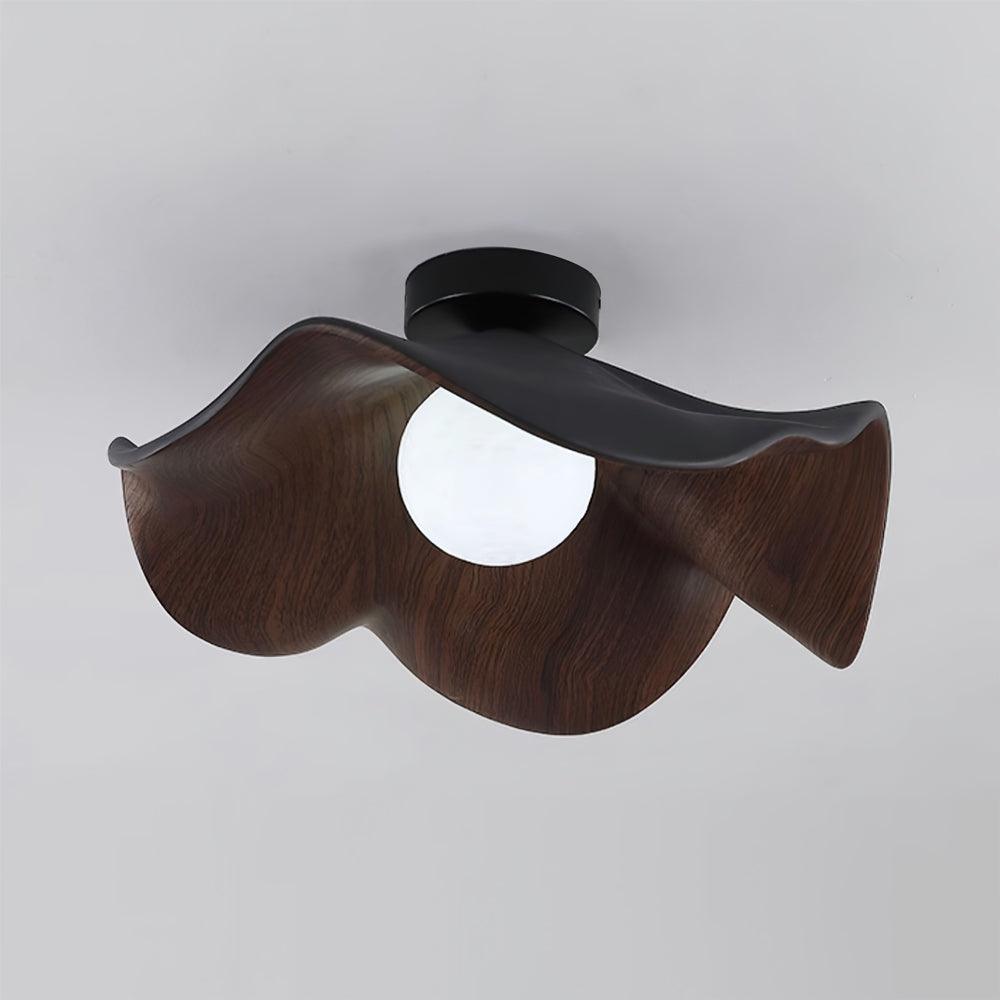 Belenor Ceiling Lamp Lotus Leaf with Wood and White Finish