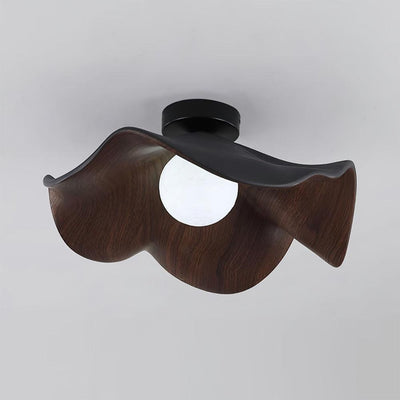 Belenor Ceiling Lamp Lotus Leaf with Wood and White Finish
