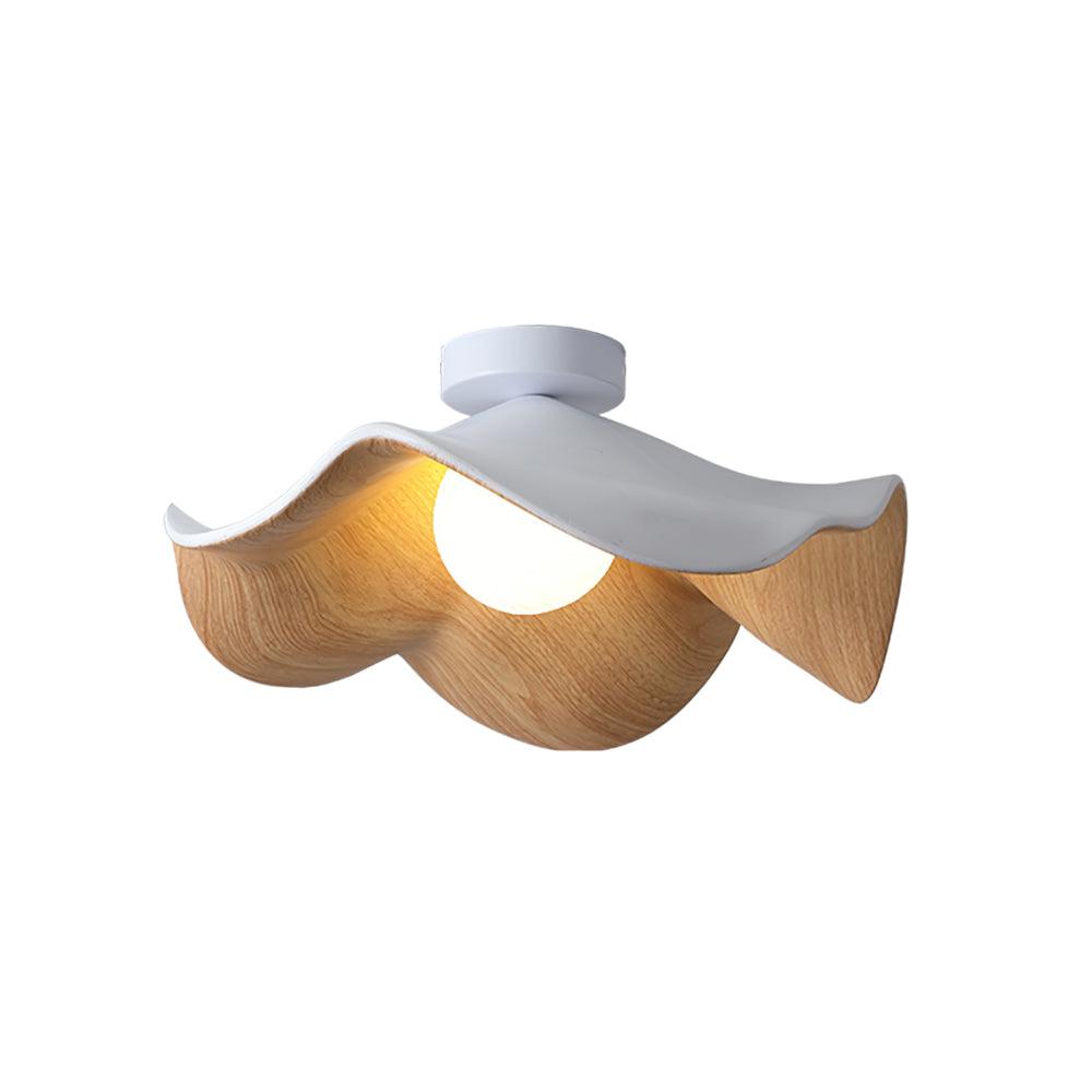 Belenor Ceiling Lamp Lotus Leaf with Wood and White Finish