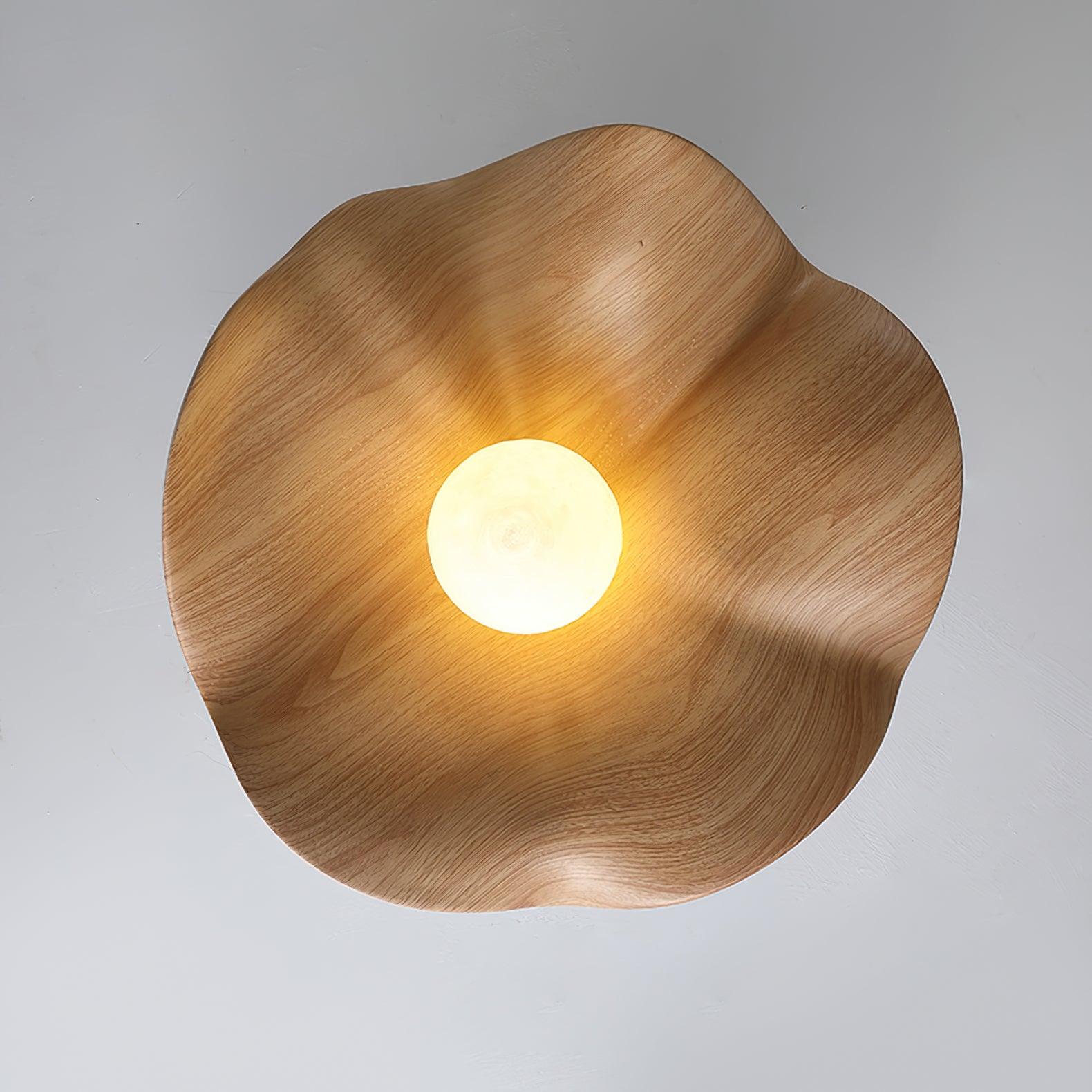 Belenor Ceiling Lamp Lotus Leaf with Wood and White Finish