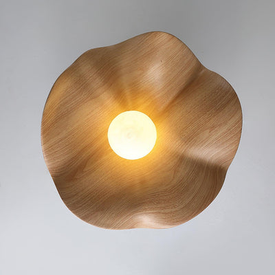 Belenor Ceiling Lamp Lotus Leaf with Wood and White Finish
