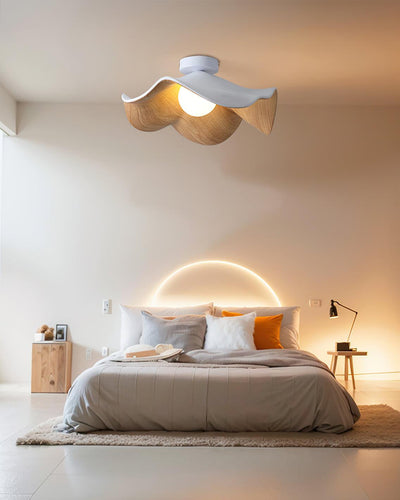 Belenor Ceiling Lamp Lotus Leaf with Wood and White Finish