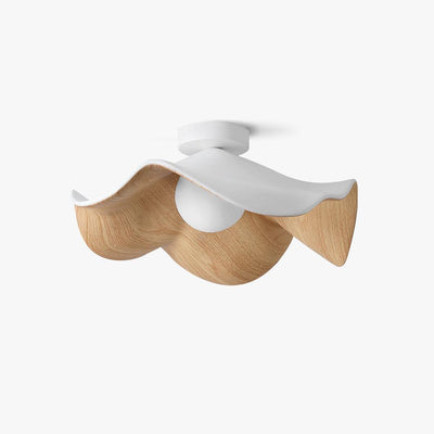 Belenor Ceiling Lamp Lotus Leaf with Wood and White Finish