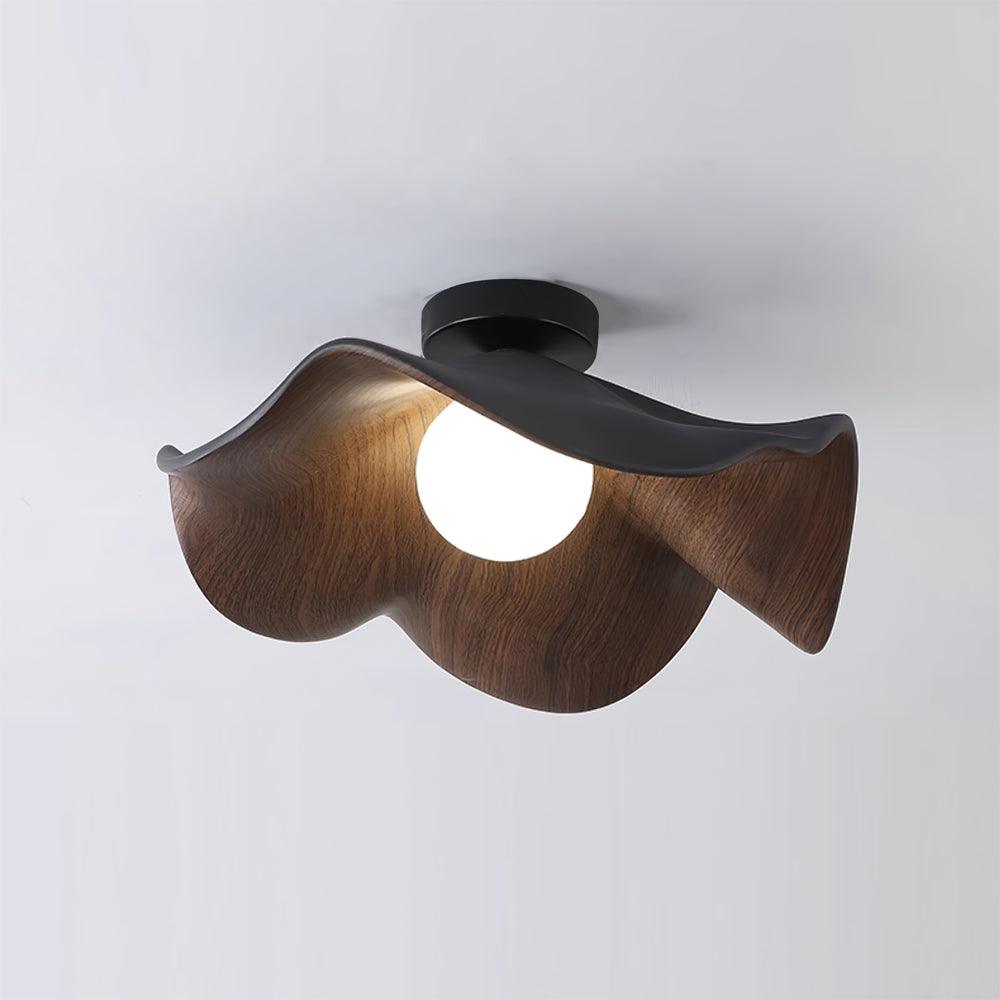 Belenor Ceiling Lamp Lotus Leaf with Wood and White Finish