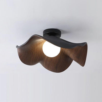 Belenor Ceiling Lamp Lotus Leaf with Wood and White Finish