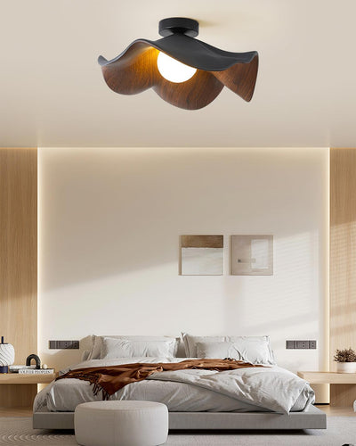 Belenor Ceiling Lamp Lotus Leaf with Wood and White Finish