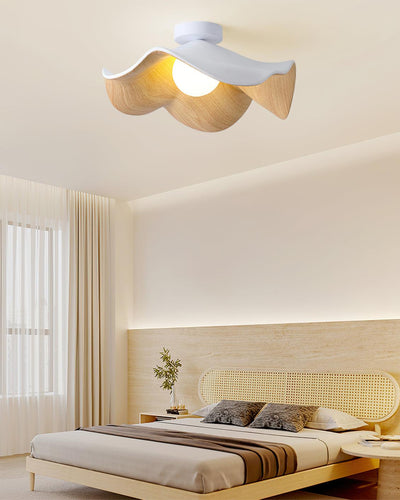 Belenor Ceiling Lamp Lotus Leaf with Wood and White Finish